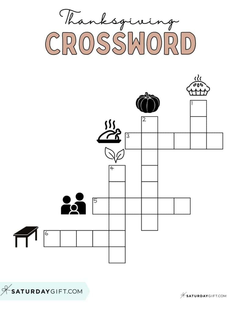 Thanksgiving Crossword Puzzle - Cute &amp;amp; Free Printable | Saturdaygift for Easy Thanksgiving Crossword Puzzle