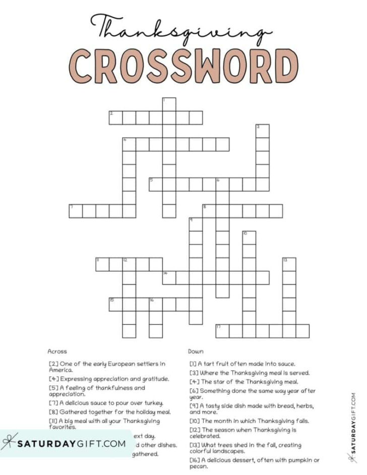 Thanksgiving Crossword Puzzles For Adults
