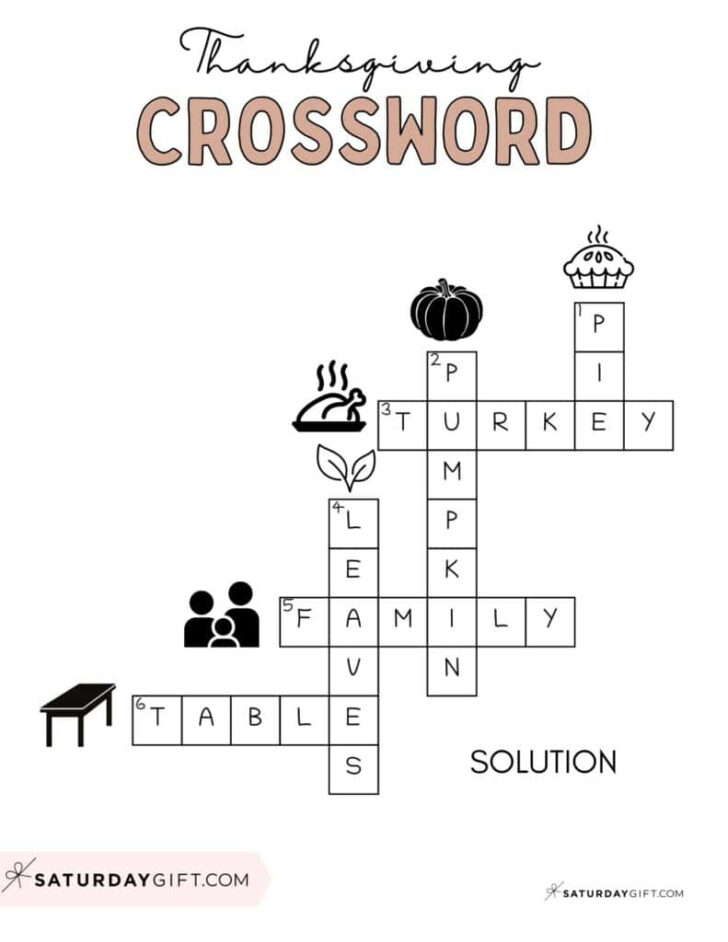 Easy Thanksgiving Crossword Puzzle Printable