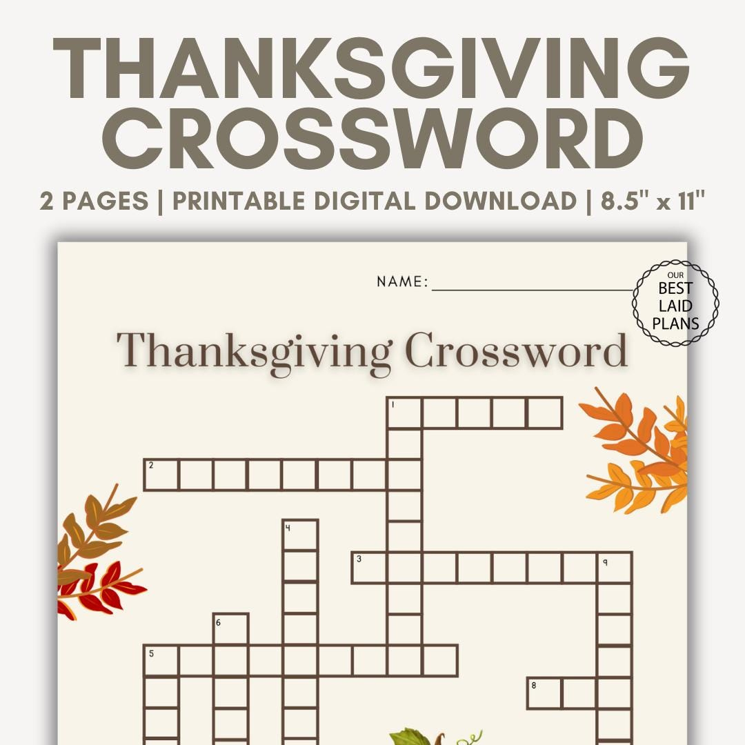 Thanksgiving Crossword Puzzle, Thanksgiving Crossword Printable intended for Fun Thanksgiving Crossword Puzzles