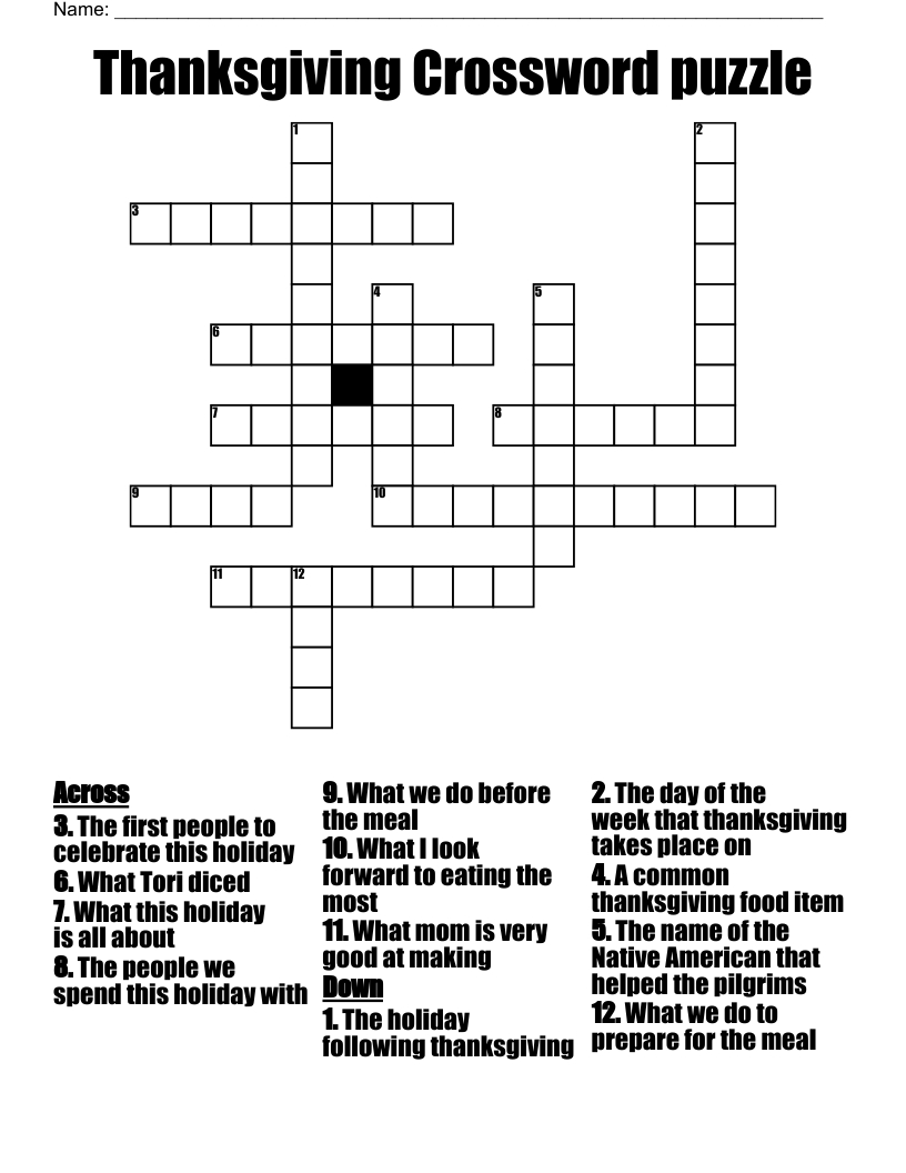 Thanksgiving Crossword Puzzle - Wordmint throughout Happy Thanksgiving Crossword Puzzle Answers
