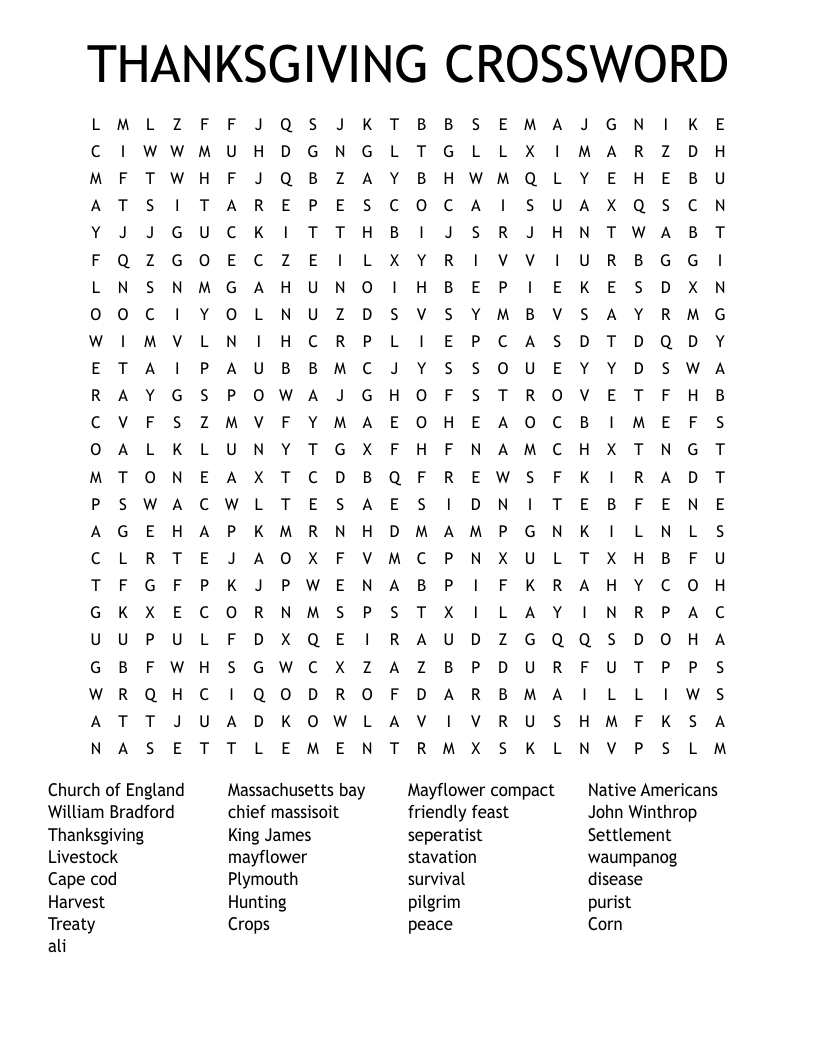 Thanksgiving Crossword Word Search - Wordmint pertaining to Thanksgiving Crossword Puzzles Hard