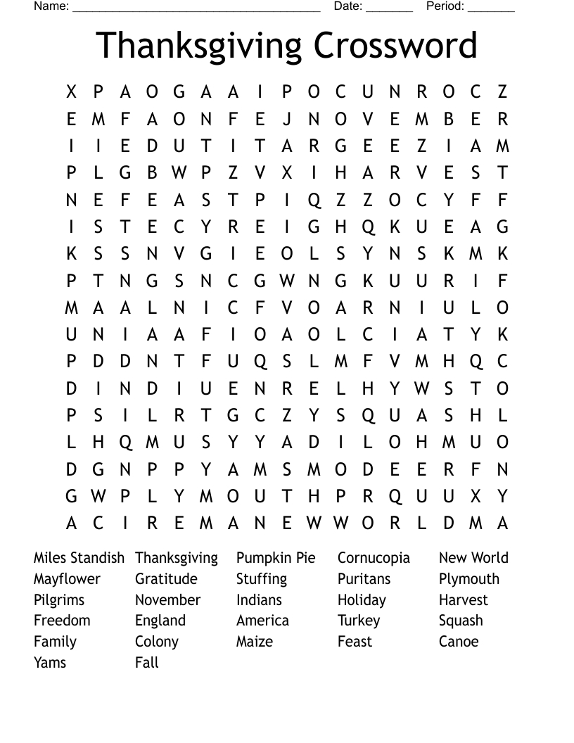 Thanksgiving Crossword Word Search - Wordmint regarding Thanksgiving Word Crossword Puzzle