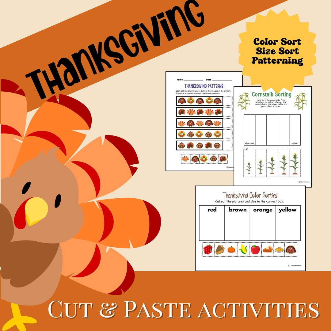 Thanksgiving Cut &amp;amp; Paste Activities For Preschool Through with Thanksgiving With Granny Logic Puzzle Answers