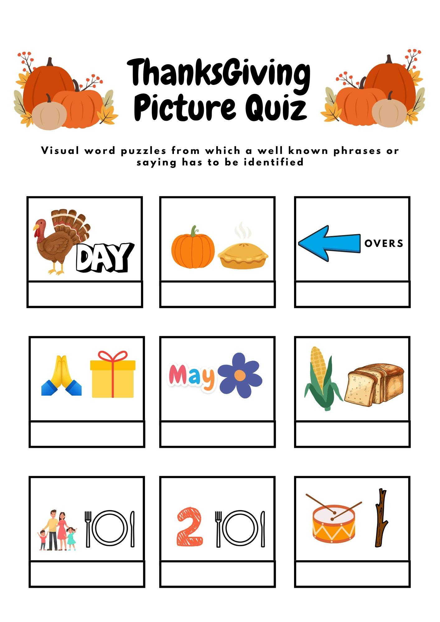 Thanksgiving Dingbat Knobel-Spiel: Bilder-Quiz, Brain Teaser (Pdf intended for Thanksgiving Rebus Puzzle