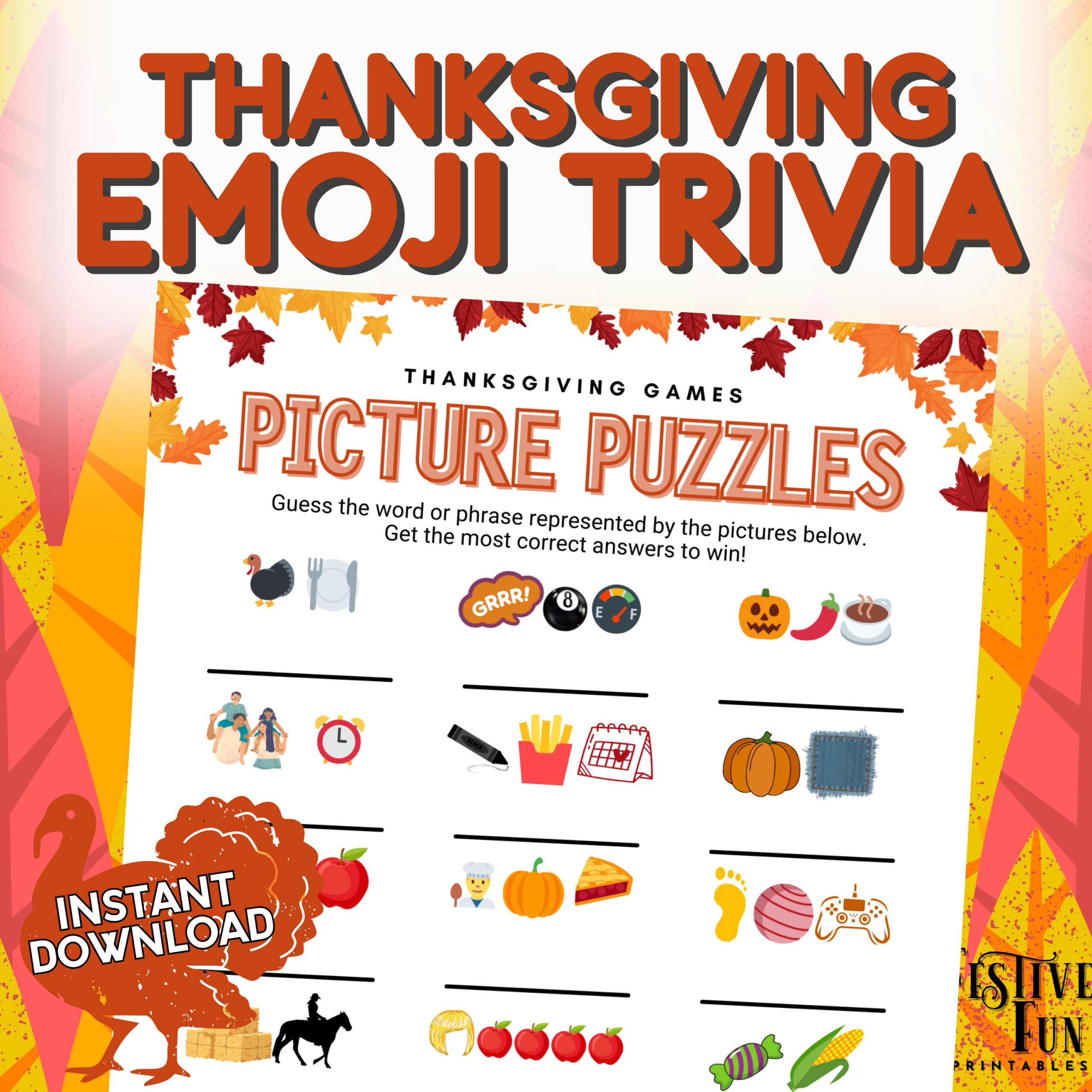 Thanksgiving Emoji Trivia Picture Puzzles, Fun Easy Friendsgiving throughout Thanksgiving Games and Puzzles