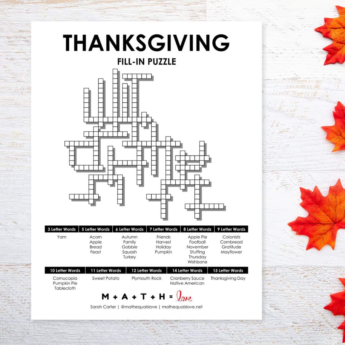 Thanksgiving Fill-In Word Puzzle | Math = Love regarding Thanksgiving Puzzle Answers