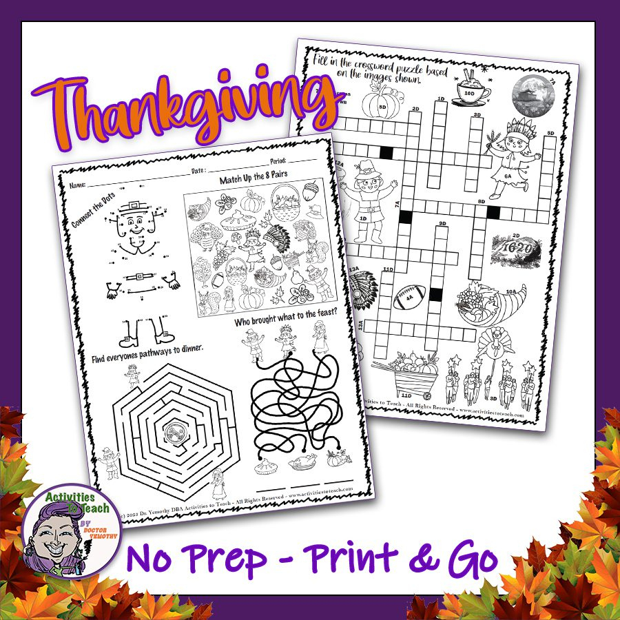 Thanksgiving Fun Activity Puzzle Worksearch Crossword Maze Worksheet Packet intended for Thanksgiving Element Puzzle