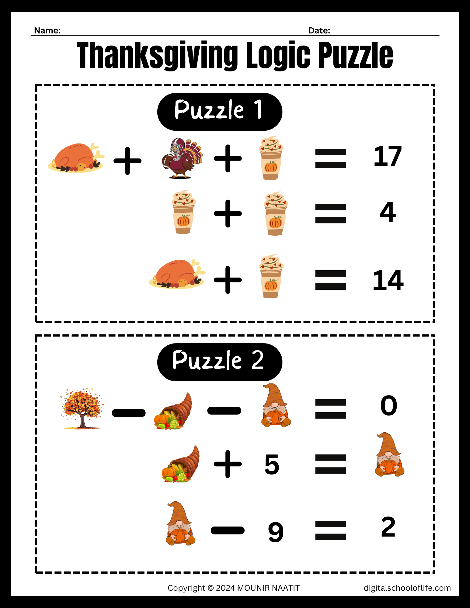 Thanksgiving Logic Puzzles, 10 Math Puzzles, Addition And within Thanksgiving Logic Puzzles