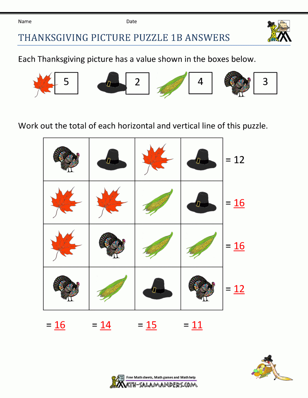 Thanksgiving Math Activities First Grade in Thanksgiving Feast Time Logic Puzzle Answers