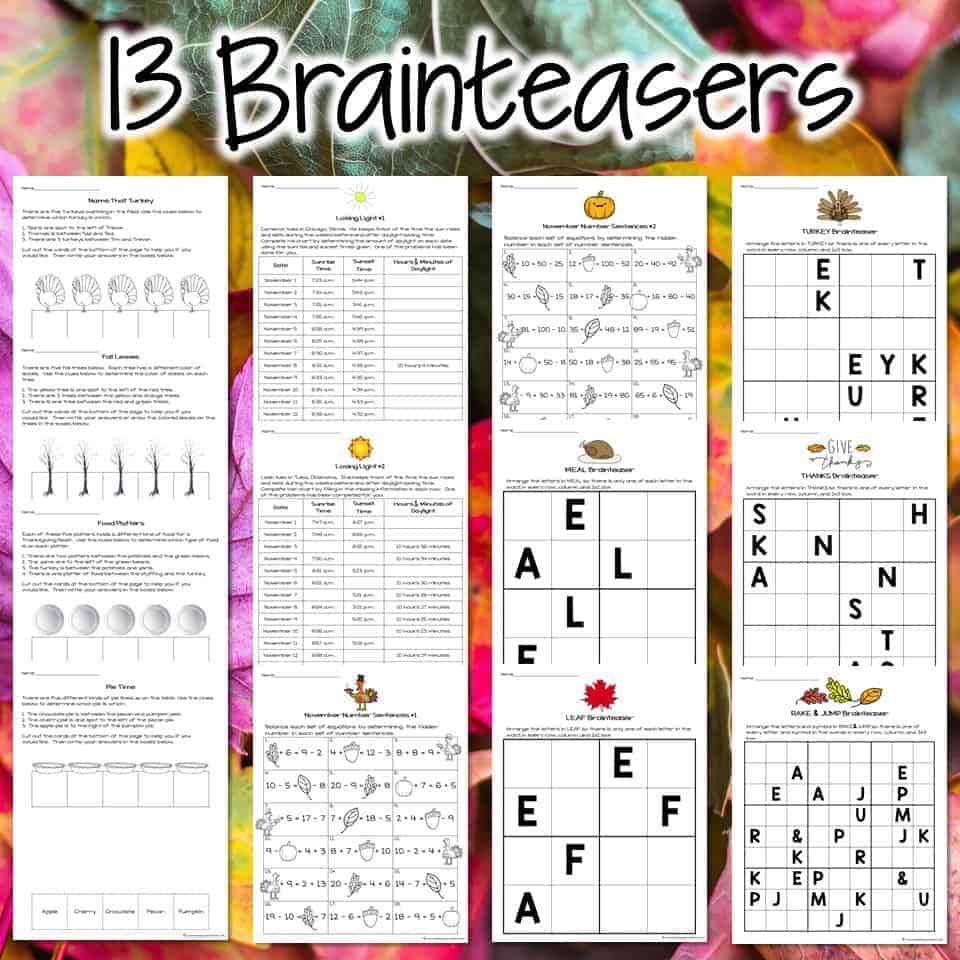 Thanksgiving Math Challenges &amp;amp; Brainteasers - within Thanksgiving Brain Puzzles