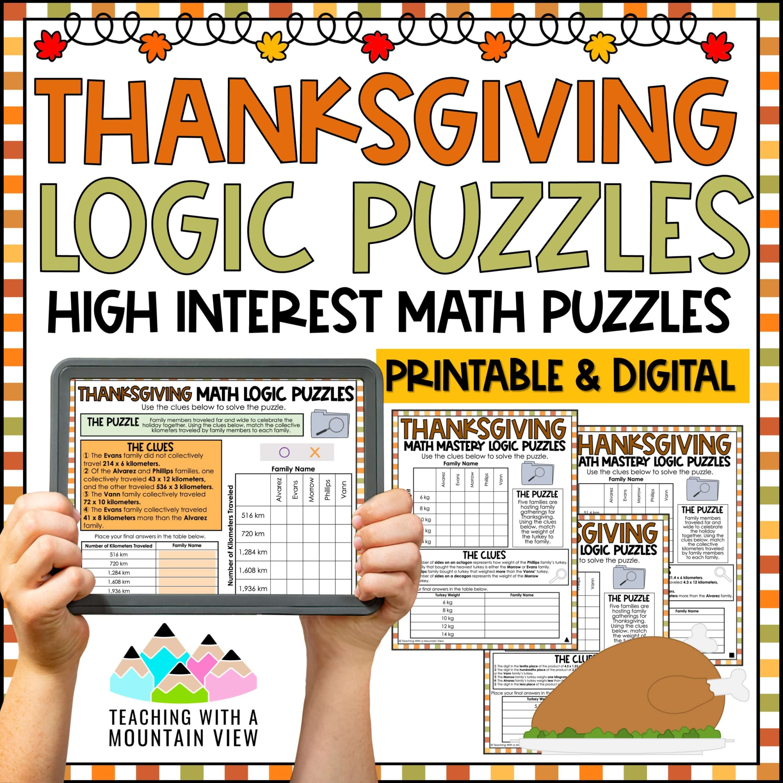 Thanksgiving Math Logic Puzzles Activities For Critical Thinking with Logic Puzzle Thanksgiving