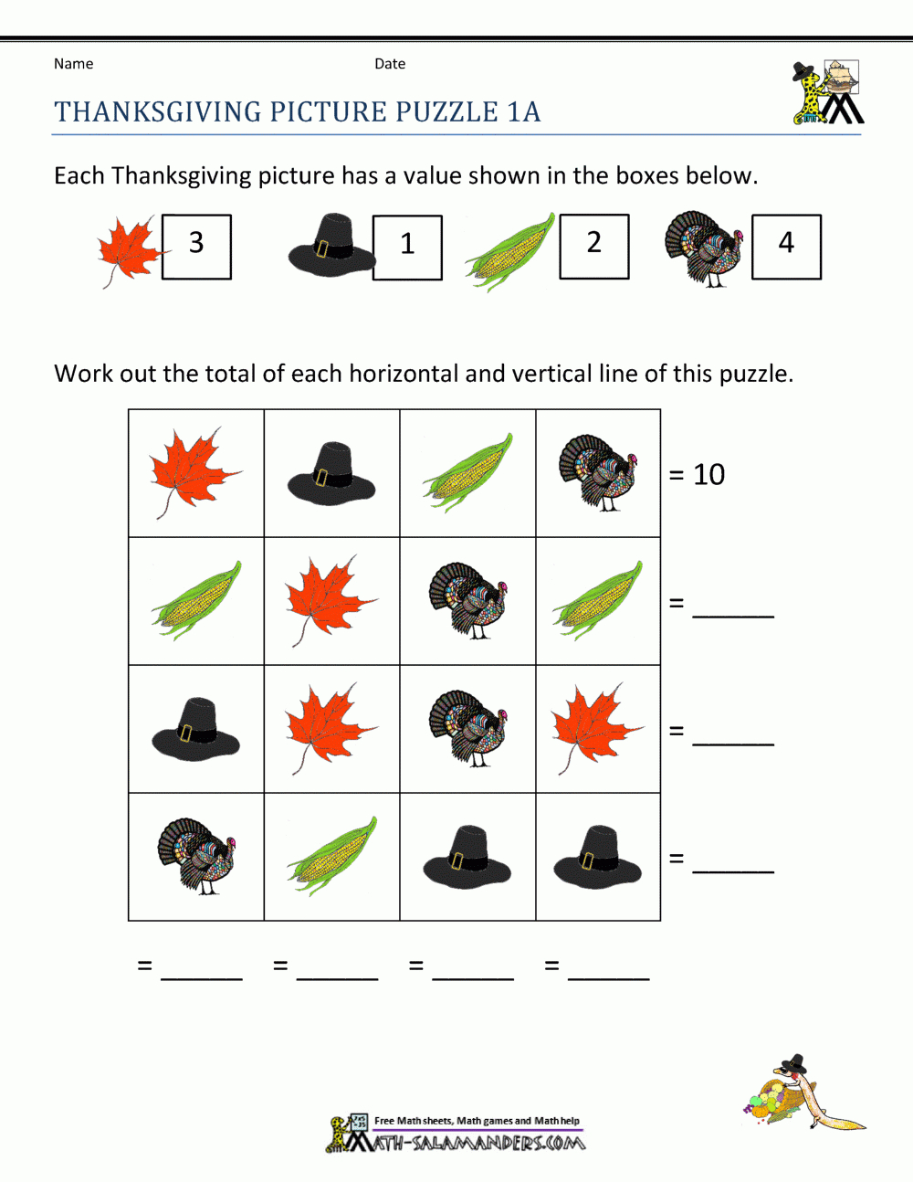 Thanksgiving Math Puzzles inside Thanksgiving Math Puzzles Printable