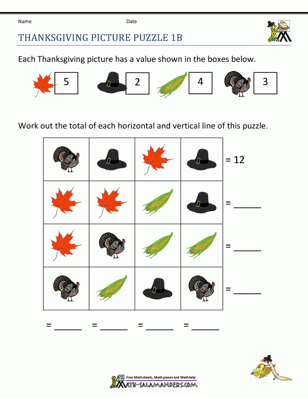 Thanksgiving Math Puzzles within Free Thanksgiving Math Puzzles