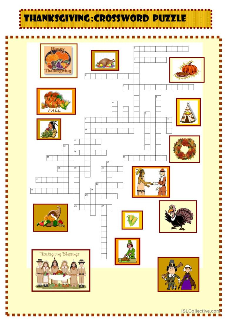 Thanksgiving : New Crossword Puzzle…: English Esl Worksheets Pdf &amp;amp; Doc regarding Esl Thanksgiving Crossword Puzzle
