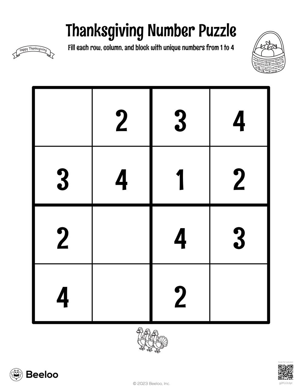 Thanksgiving Number Puzzle • Beeloo Printable Crafts And within Thanksgiving Number Puzzle