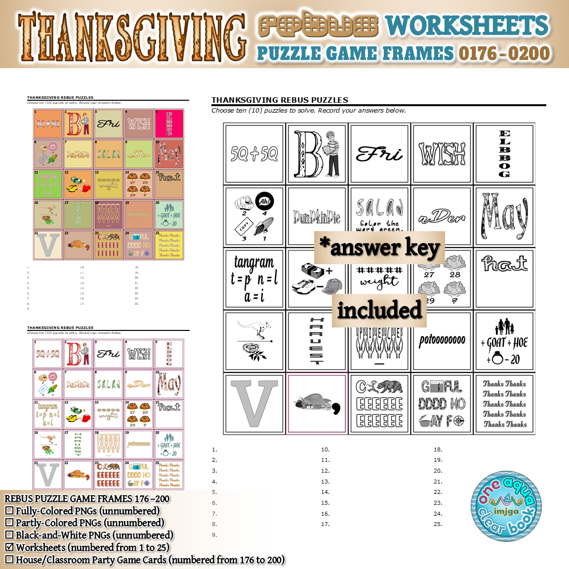 Thanksgiving Rebus Puzzle Game Frames 176–200 Worksheets | Made for Thanksgiving Rebus Puzzles With Answers