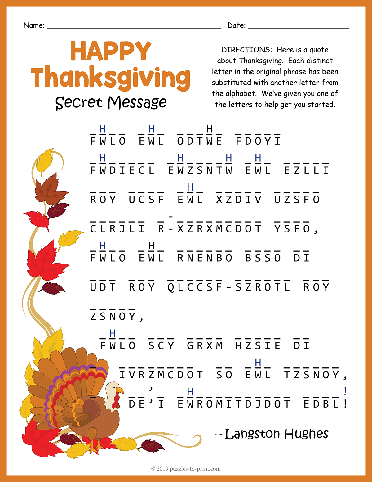 Thanksgiving Secret Message Puzzle within Thanksgiving Secret Message Puzzle