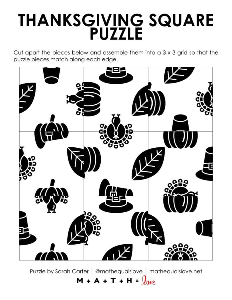 Thanksgiving Square Edge Matching Puzzle | Math = Love throughout Calculus Ab Thanksgiving Puzzle Answers
