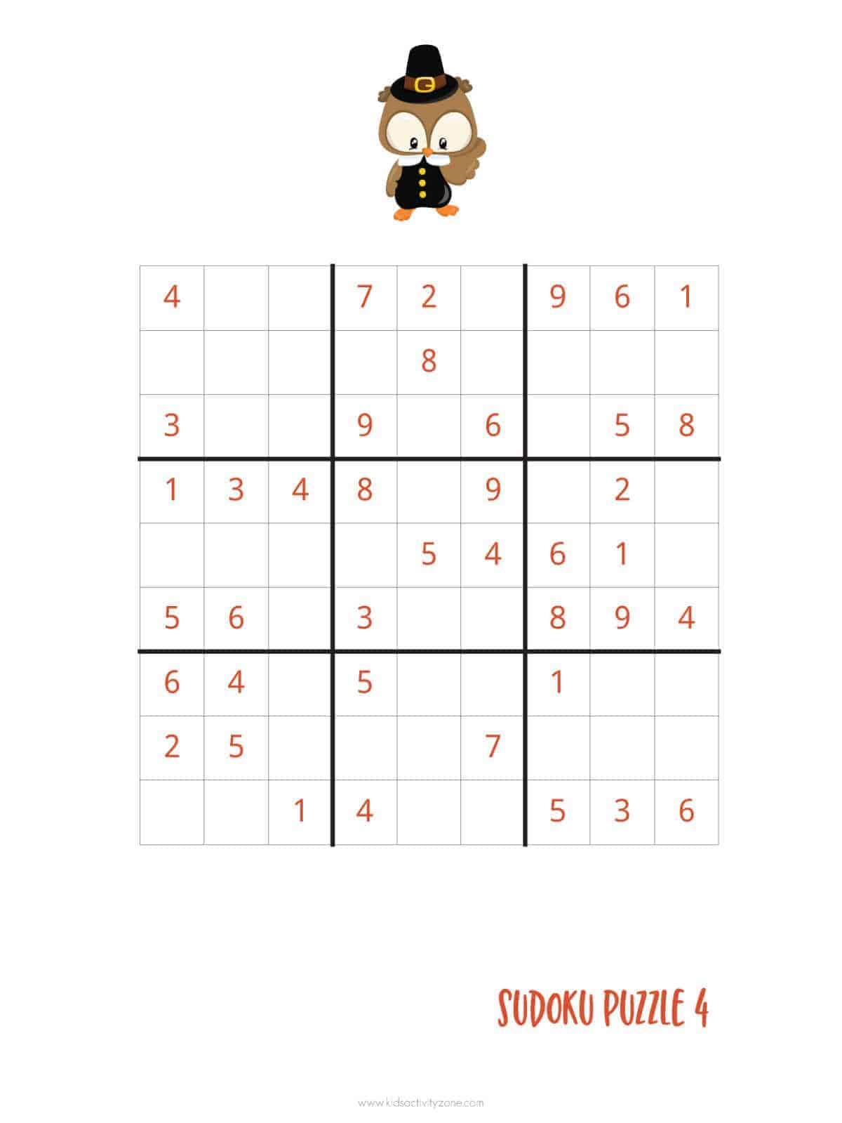 Thanksgiving Sudoku - {Free Printable} - Kids Activity Zone in Thanksgiving Sudoku Puzzle Answers