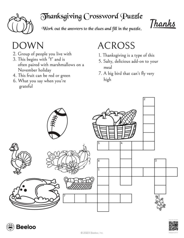 Puzzles to Print Thanksgiving Crossword