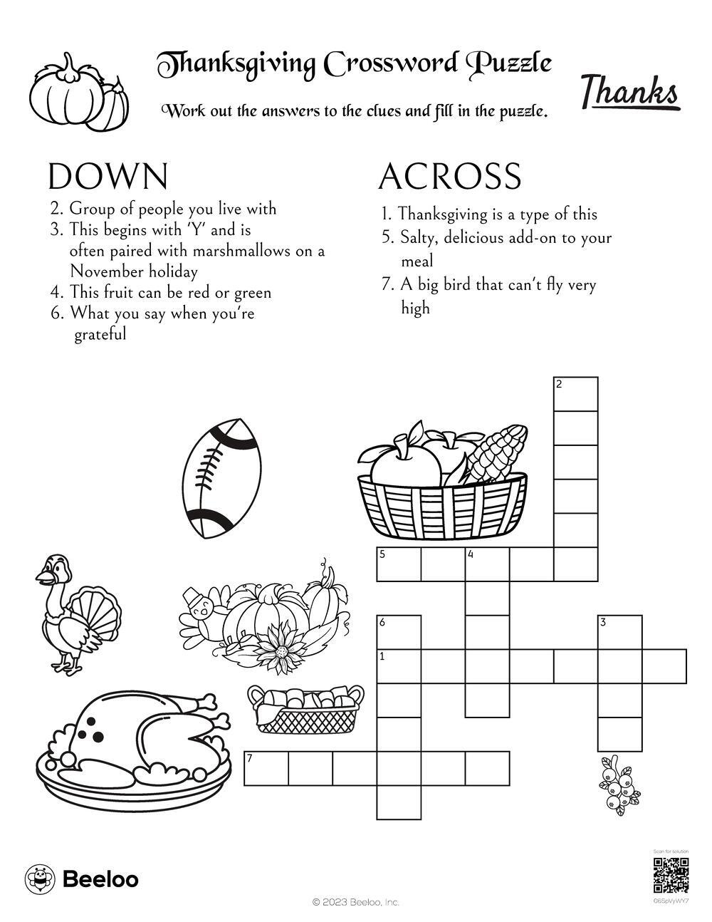 Thanksgiving-Themed Crossword Puzzles • Beeloo Printable Crafts with Free Printable Thanksgiving Crossword Puzzles For Kids