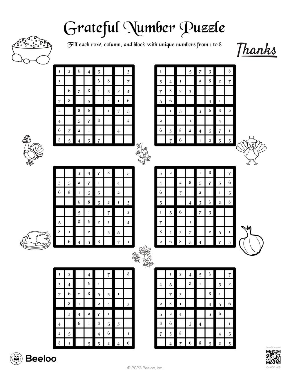Thanksgiving-Themed Sudoku Puzzles • Beeloo Printable Crafts And with Thanksgiving Sudoku Puzzle