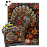 Thanksgiving Turkey Jigsaw Puzzle: William Morris Style Art   Etsy Regarding 500 Piece Thanksgiving Puzzle