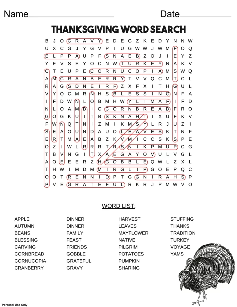 Thanksgiving Word Search | Free Printable Pdf inside Thanksgiving Word Search Puzzle Answers