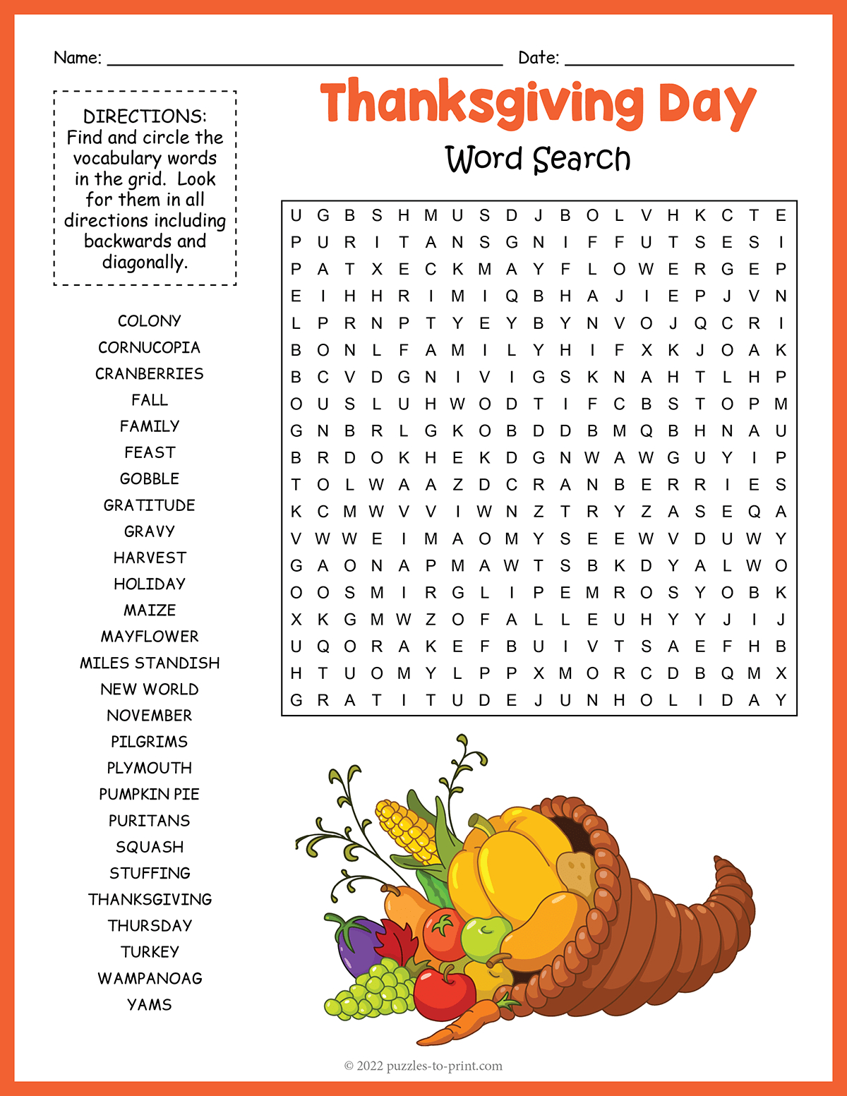 Thanksgiving Word Search inside Thanksgiving Word Puzzles For Adults