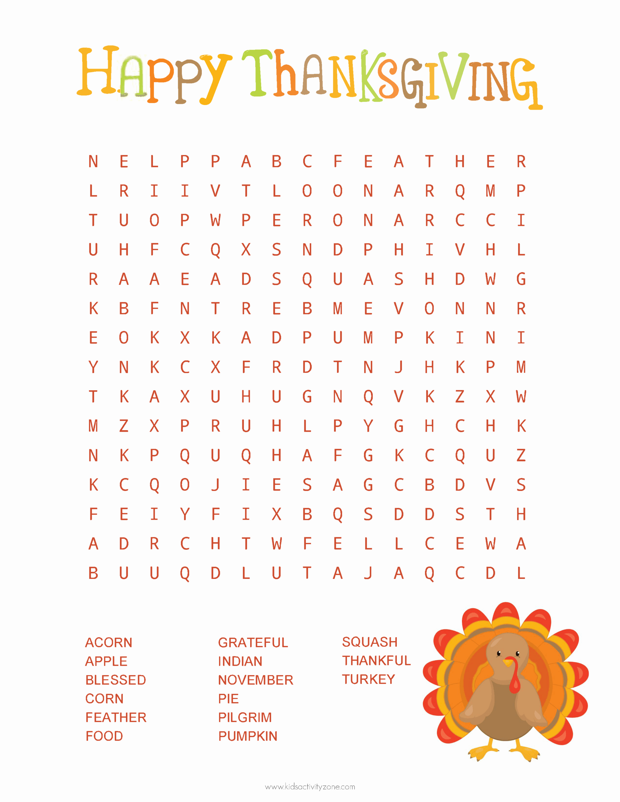 Thanksgiving Word Search - Kids Activity Zone with regard to Thanksgiving Word Puzzle