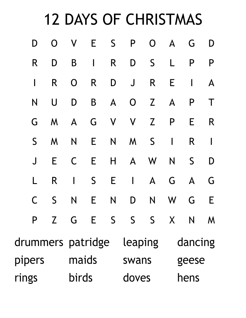 12 days of christmas word search wordmint within twelve days of christmas crossword answers 12 Days Of Christmas Word Search - Wordmint within Twelve Days Of Christmas Crossword Answers