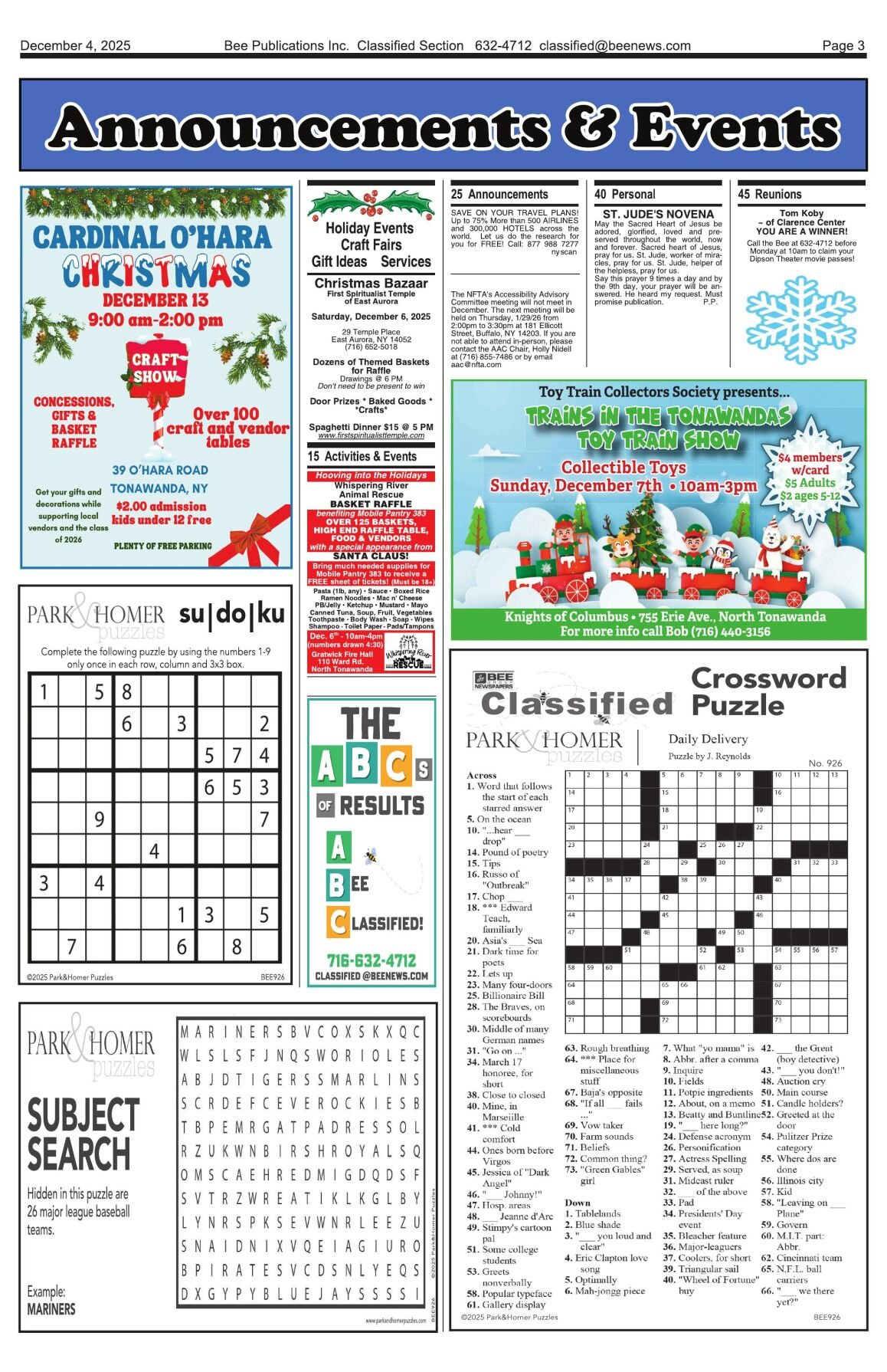 20251204-F-03 | Items For Sale | Beenews in Christmas Time Sale Crossword
