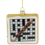 3.5" Crossword Puzzle With Pencil Glass Christmas Ornament   Bed For Embellish Like A Christmas Tree Crossword