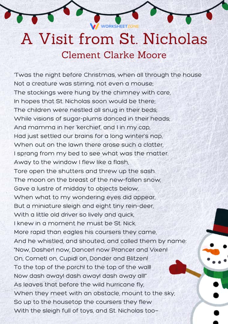 30+ Christmas Poems For Kids To Read This Holiday Season in A Visit From Saint Nicholas on Christmas Crossword