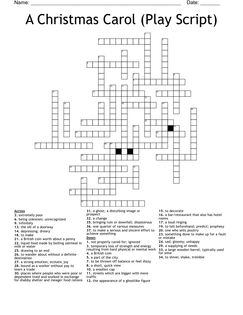 A Christmas Carol (Play Script) Crossword - Wordmint with regard to Birds in a Christmas Carol Crossword