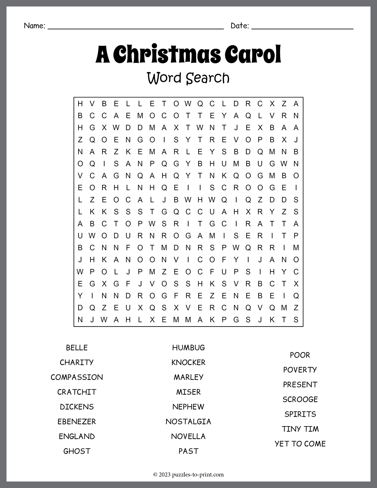 A Christmas Carol Word Search with German Christmas Carol Crossword