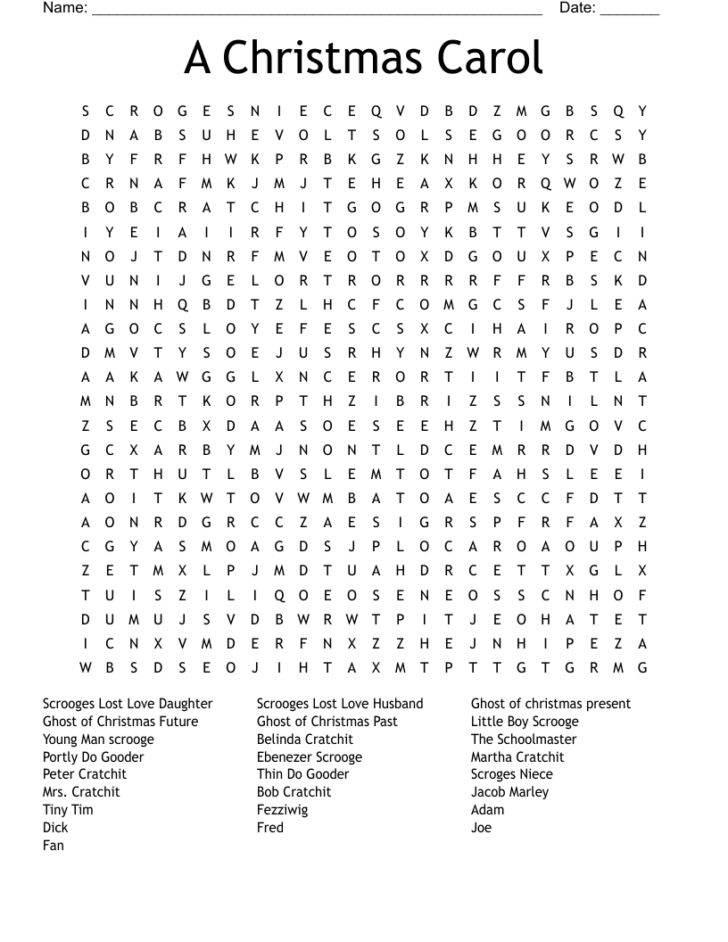 Christmas Carol Crossword Puzzle Printable Christmas Carol Crossword Puzzle Printable