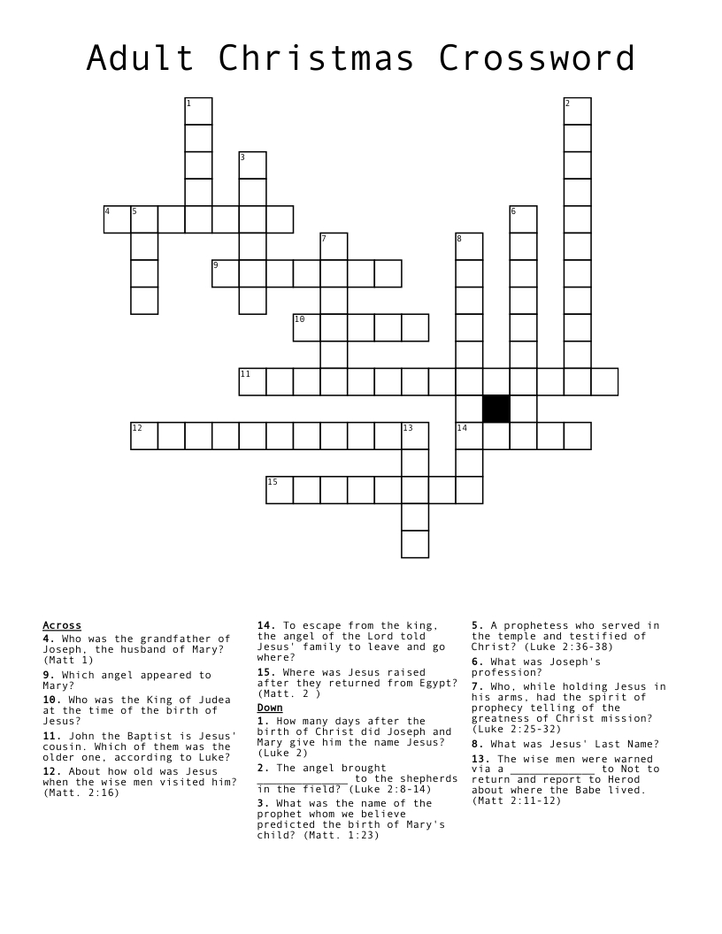 Adult Christmas Crossword - Wordmint throughout Adult Christmas Crossword Puzzle