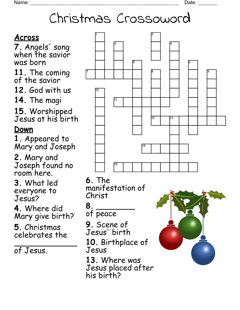 Advent/Christmas Crossword - Wordmint pertaining to Catholic Christmas Crossword Puzzle to Print