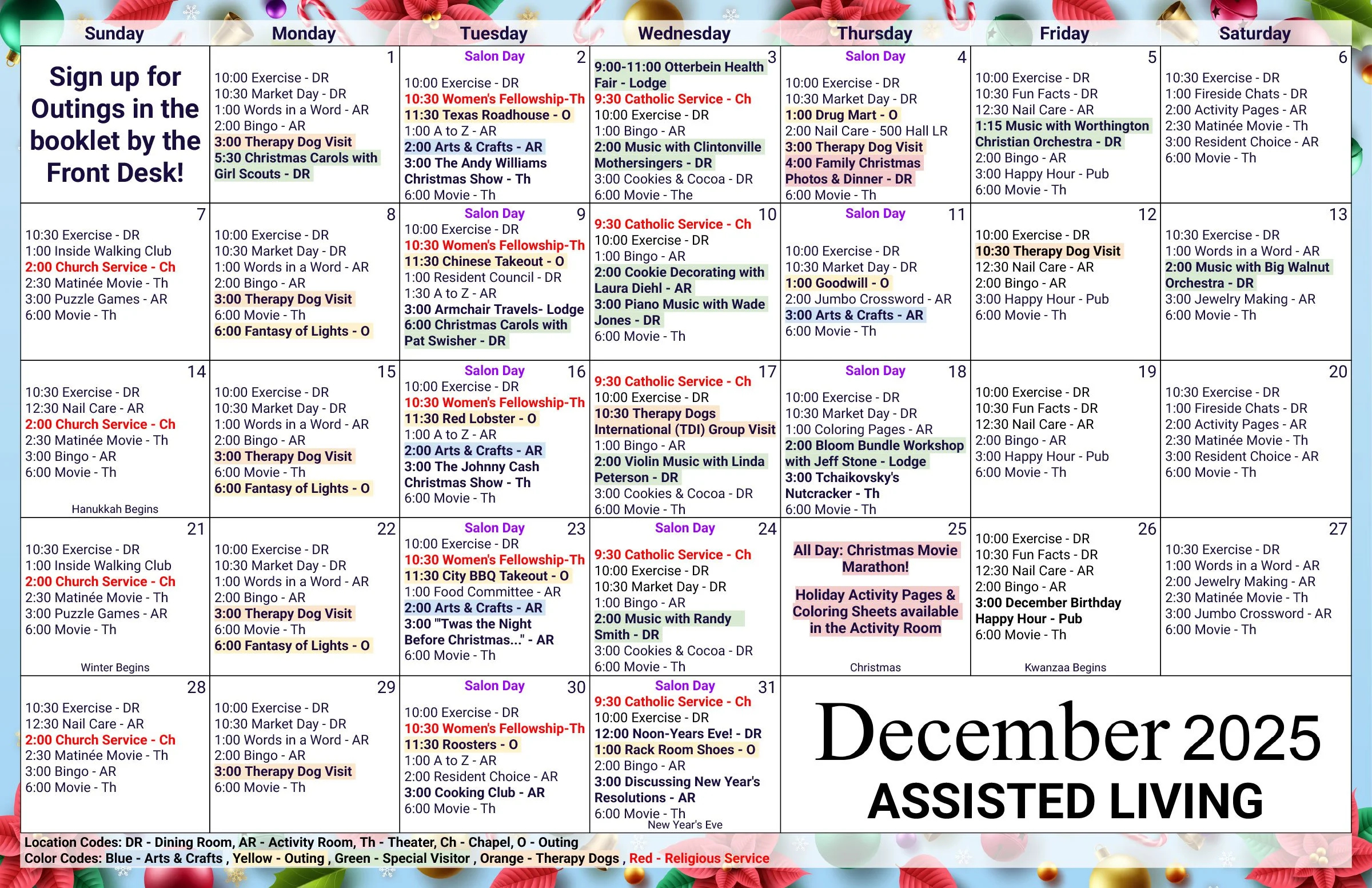 assisted living calendar assisted living at the inn at bear trail with 12 days of christmas musician crossword Assisted Living Calendar — Assisted Living At The Inn At Bear Trail with 12 Days of Christmas Musician Crossword