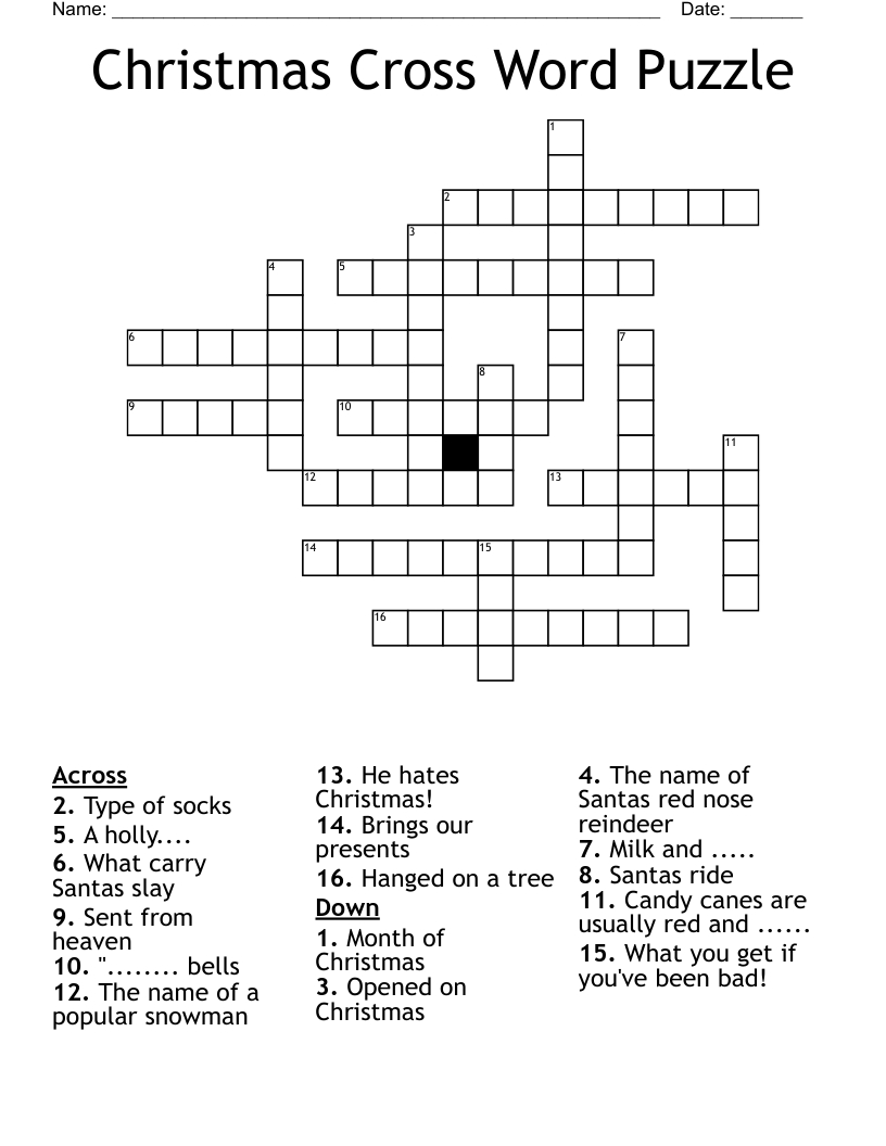 Christmas Cross Word Puzzle - Wordmint for He Hates Christmas Crossword
