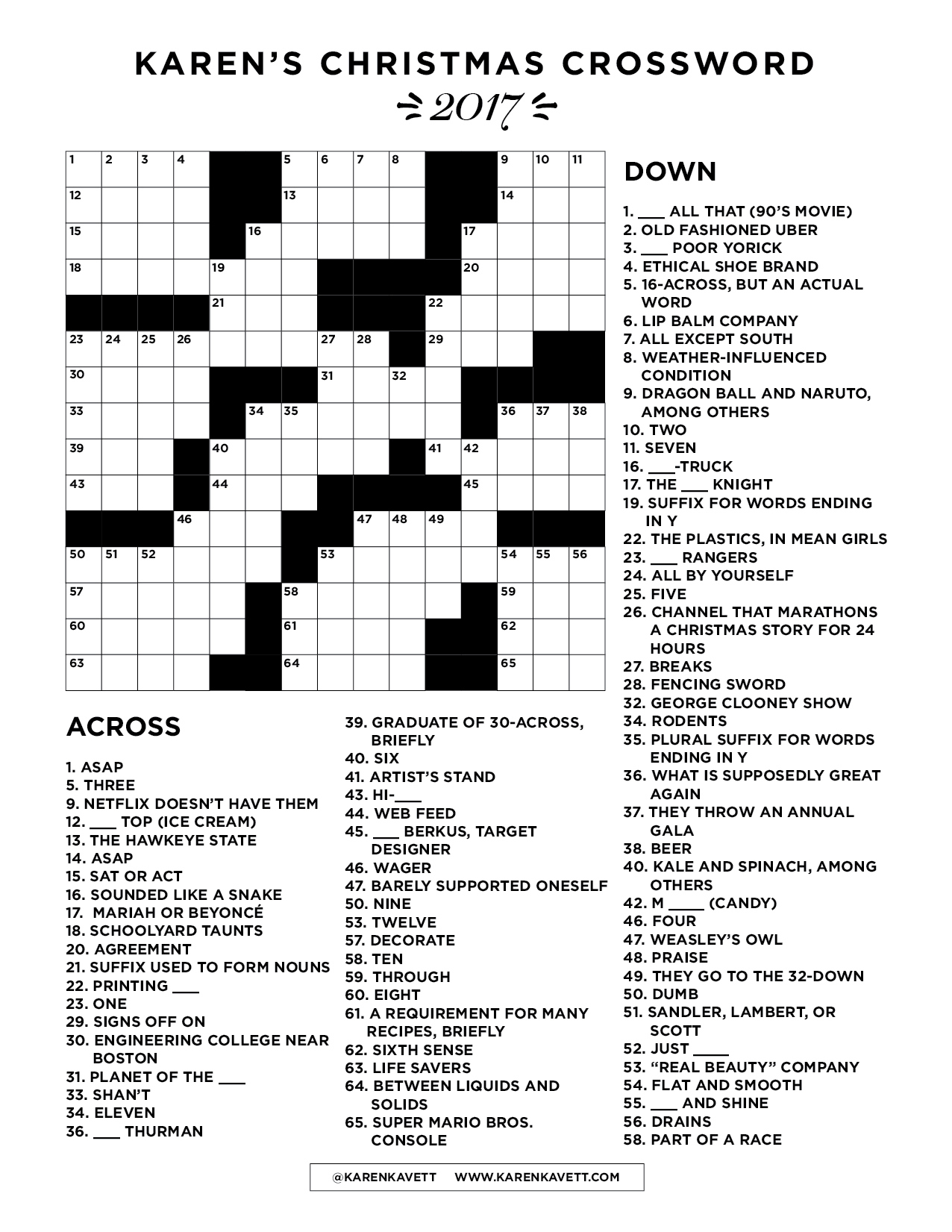 christmas crossword 2017 karen kavett pertaining to word with family or christmas crossword Christmas Crossword 2017 - Karen Kavett pertaining to Word With Family Or Christmas Crossword