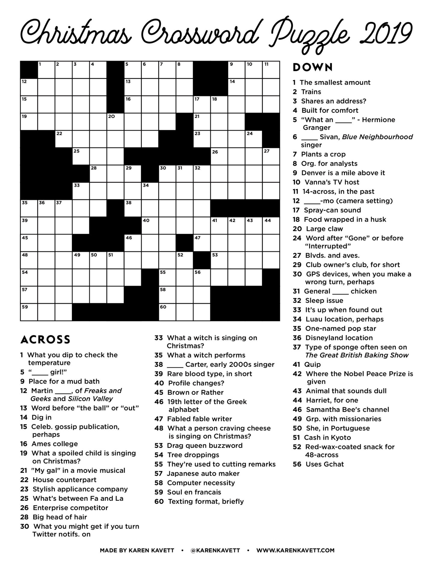 christmas crossword puzzle 2019 karen kavett within hard christmas crossword puzzle Christmas Crossword Puzzle 2019 - Karen Kavett within Hard Christmas Crossword Puzzle