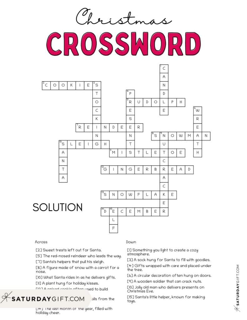christmas crossword puzzle cute free printable saturdaygift throughout free christmas crossword puzzle with answers Christmas Crossword Puzzle - Cute & Free Printable | Saturdaygift throughout Free Christmas Crossword Puzzle With Answers
