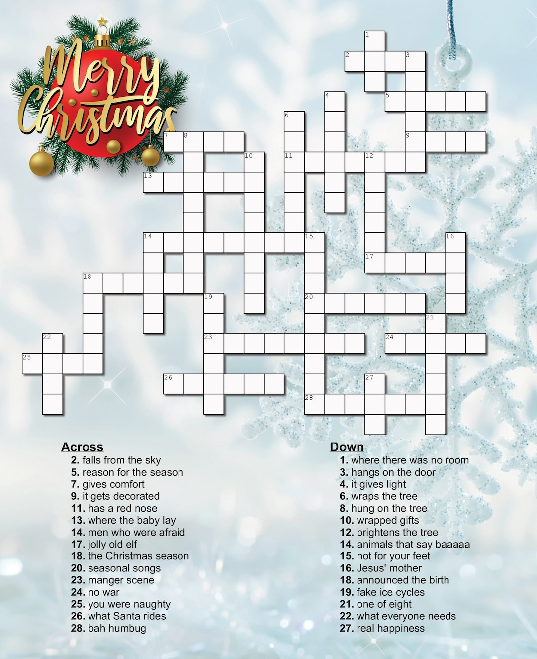 Christmas Crossword Puzzle - Etsy Australia intended for Christmas Crossword For Adults