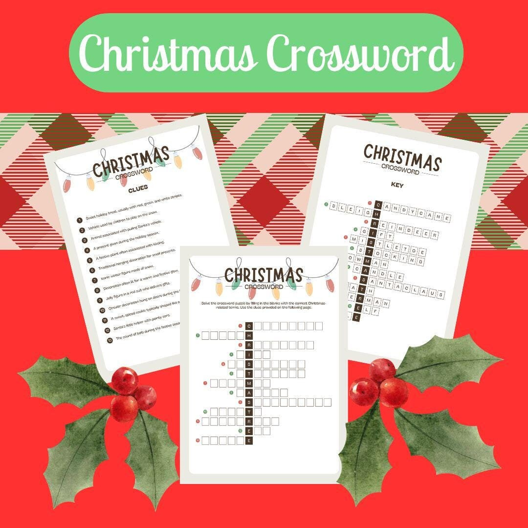 Christmas Crossword Puzzle, Party Games - Etsy within Christmas Entertainment Crossword Clue