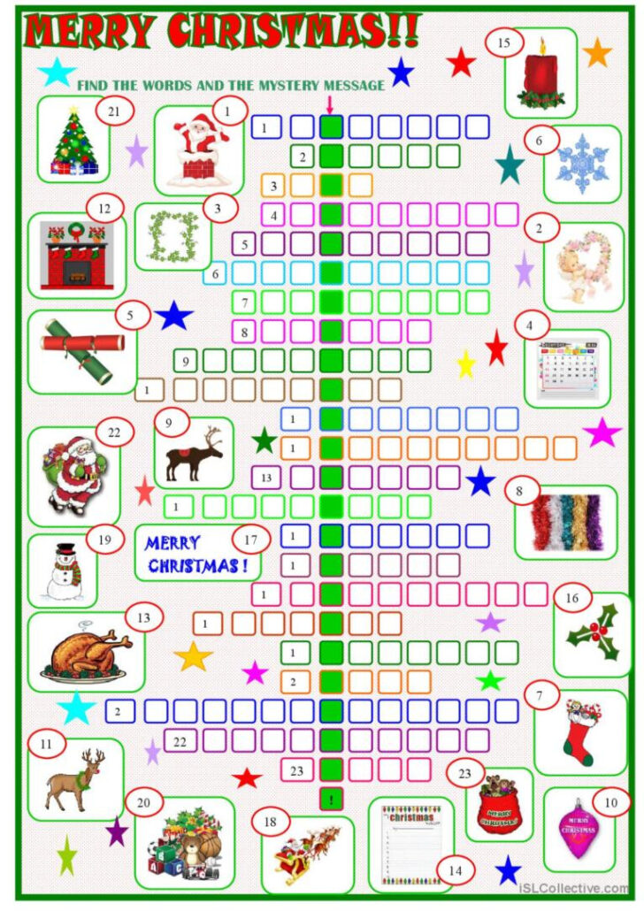 Christmas Worksheets Crossword Puzzle