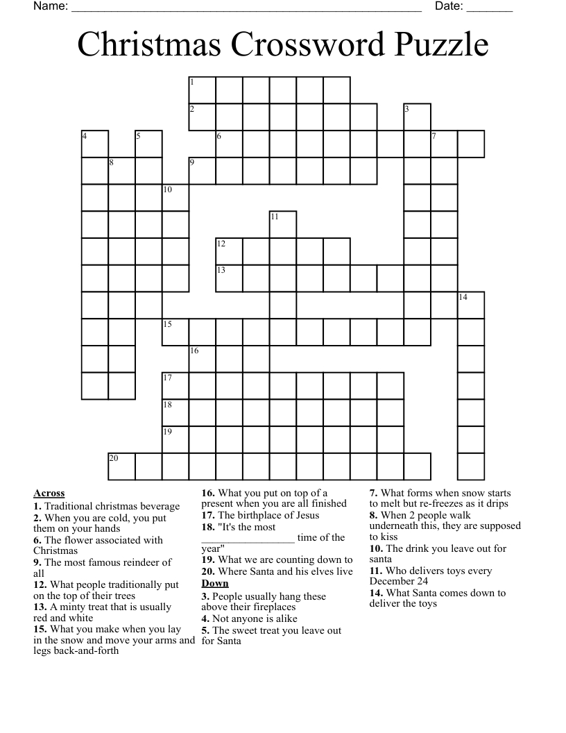 Christmas Crossword Puzzle - Wordmint for Traditional Christmas Drink Crossword