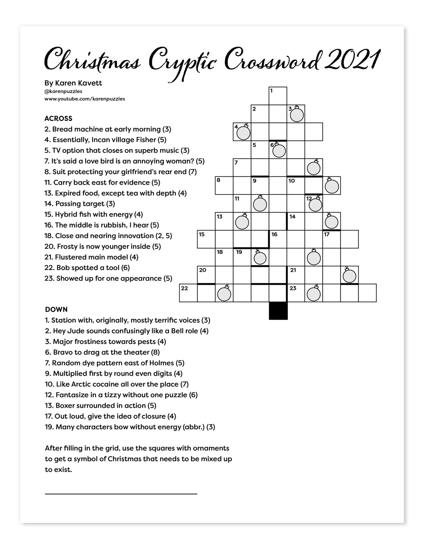 christmas cryptic crossword 2021 karen kavett with regard to christmas crossword puzzle clue Christmas Cryptic Crossword 2021 - Karen Kavett with regard to Christmas Crossword Puzzle Clue